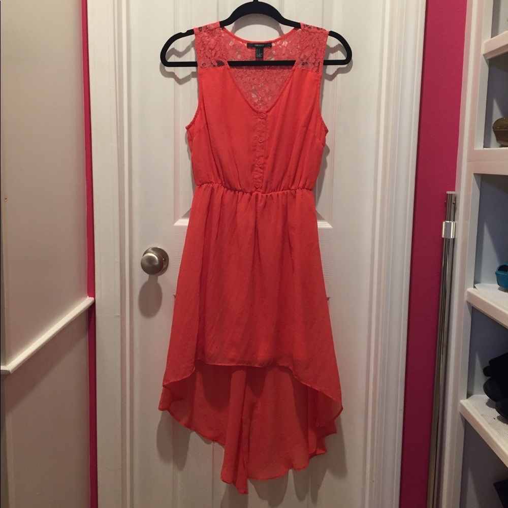 Forever 21 Coral Sleeveless High Low Dress